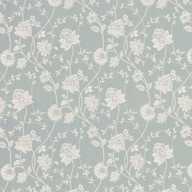 Ivory trailing florals on a softly muted blue-grey Winslow fabric ground