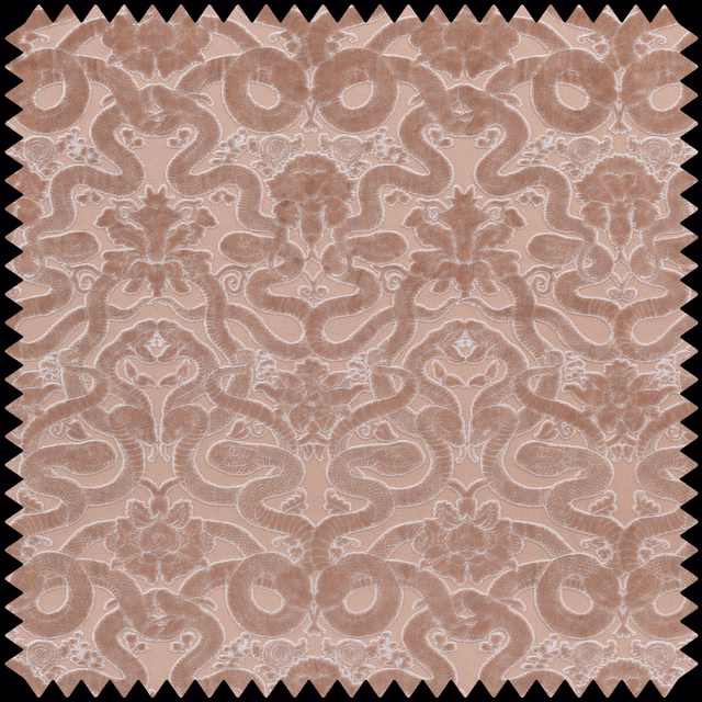 Dusky pink cut velvet with raised paisley, scroll and floral motifs