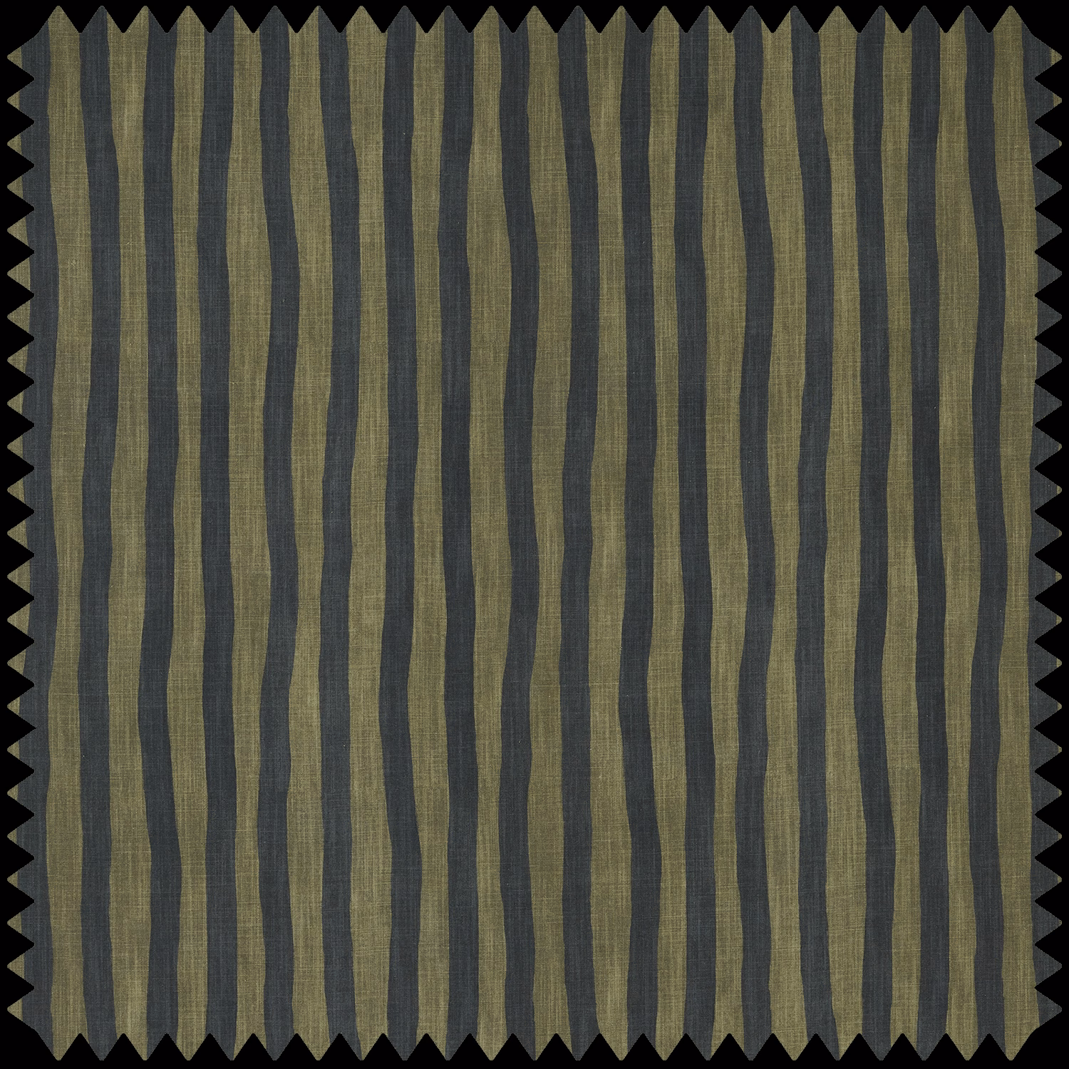 Irregular vertical stripes in deep olive, khaki and charcoal with a fine woven texture