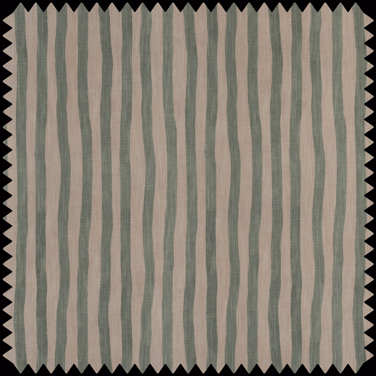 Irregular sage-green and alabaster vertical stripes in a softly textured cotton-linen weave