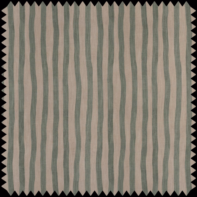 Irregular sage-green and alabaster vertical stripes in a softly textured cotton-linen weave