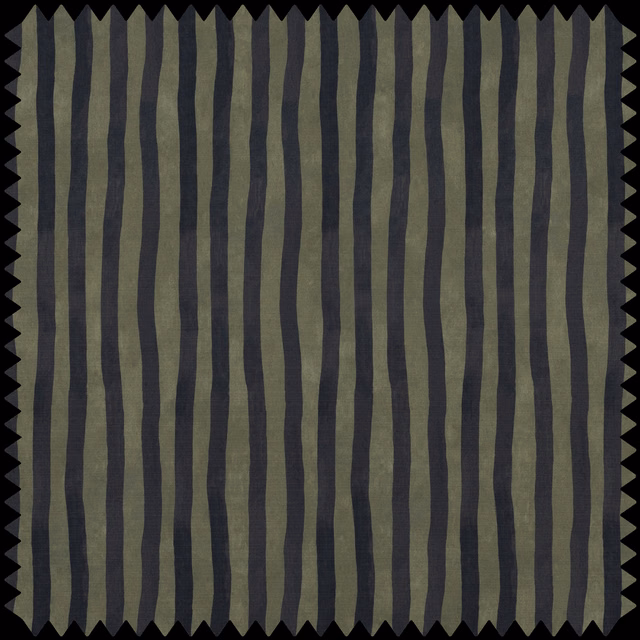 Muted olive and charcoal irregular vertical stripes on a subtly textured woven ground