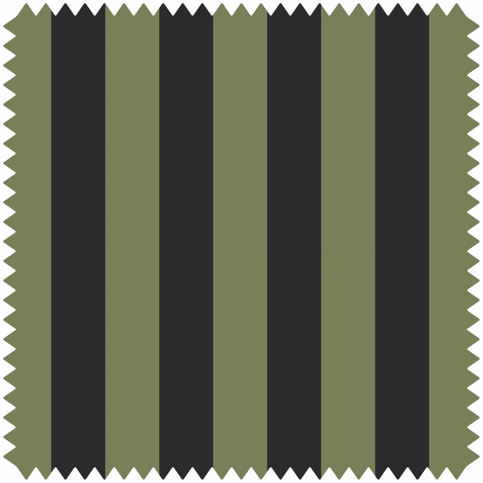 Muted verdigris olive and noir vertical stripes on a bold jacquard fabric swatch