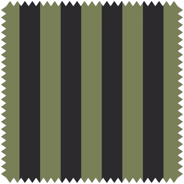 Muted verdigris olive and noir vertical stripes on a bold jacquard fabric swatch