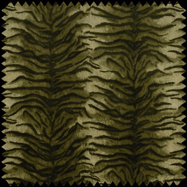 Moss olive velvet with sweeping black tiger-like organic stripes and soft pile sheen