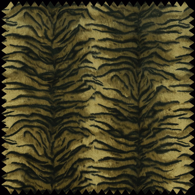 Olive umber velvet with black, tiger-like organic stripes and a softly textured pile