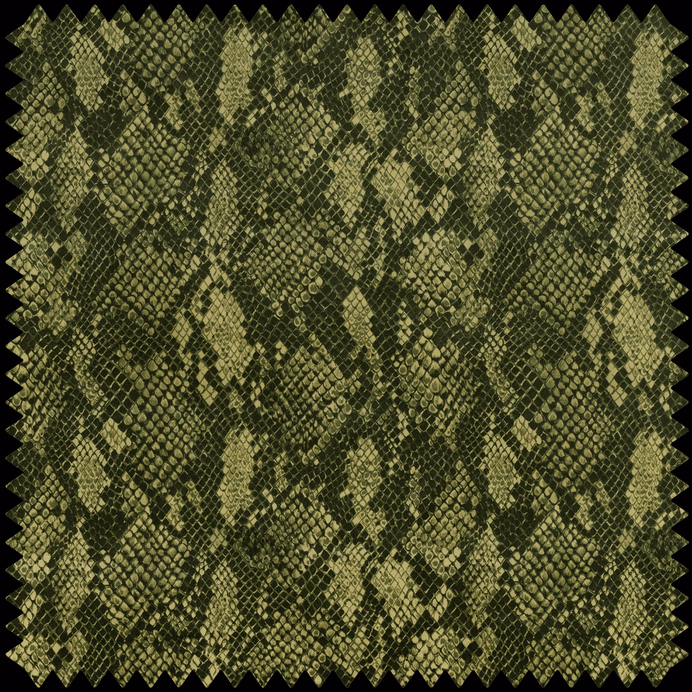 Olive-green velvet with dark diamond scales and mottled lime highlights
