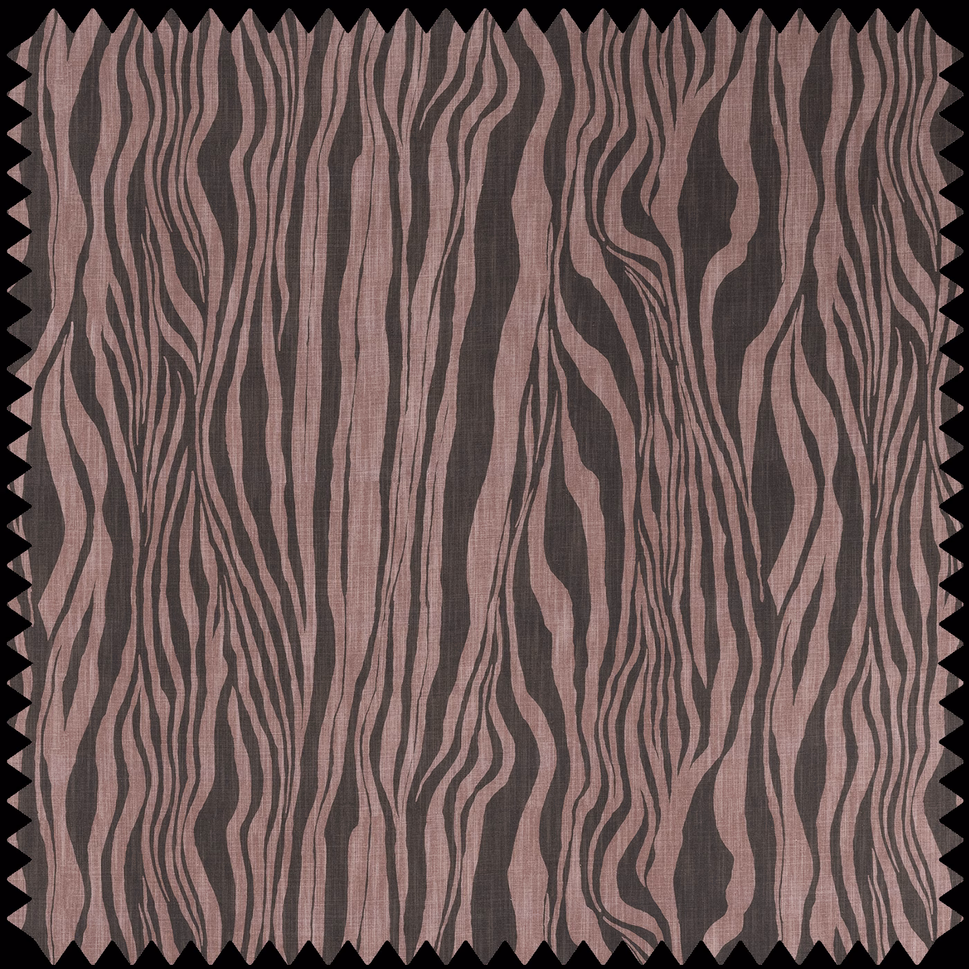 Cosmos fabric swatch with dusty mauve and charcoal vertical organic stripes