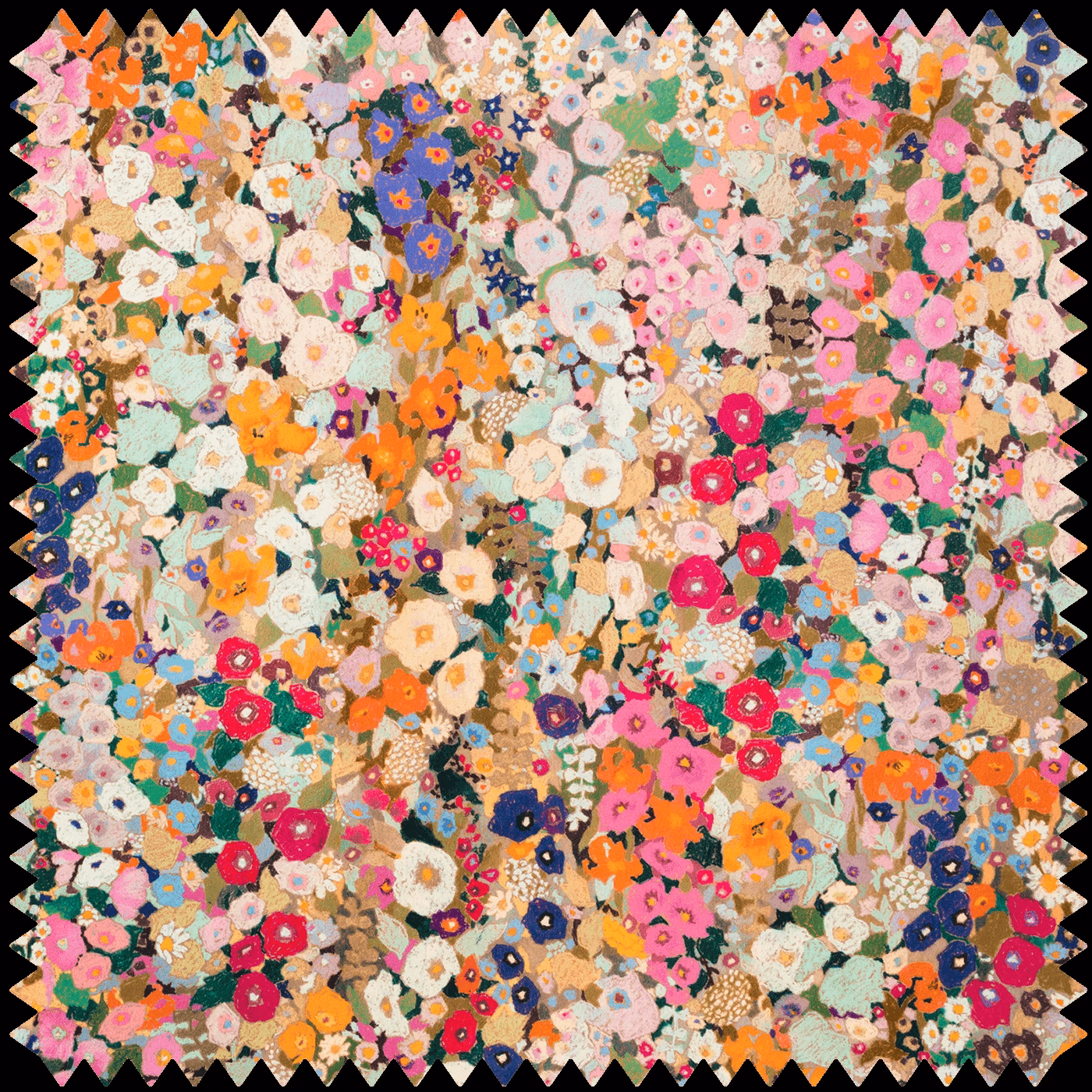 Dense multicoloured floral velvet with pink, coral, mint and blue blooms