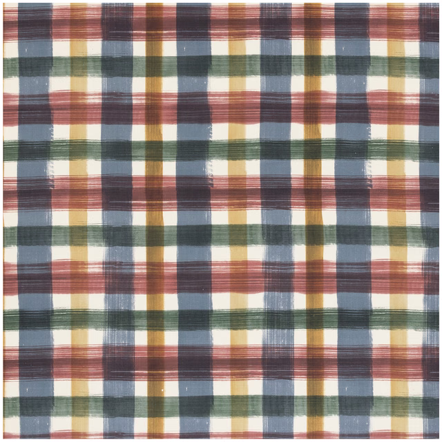 Salvia cotton-linen check with sage, slate blue, burgundy and ochre bands