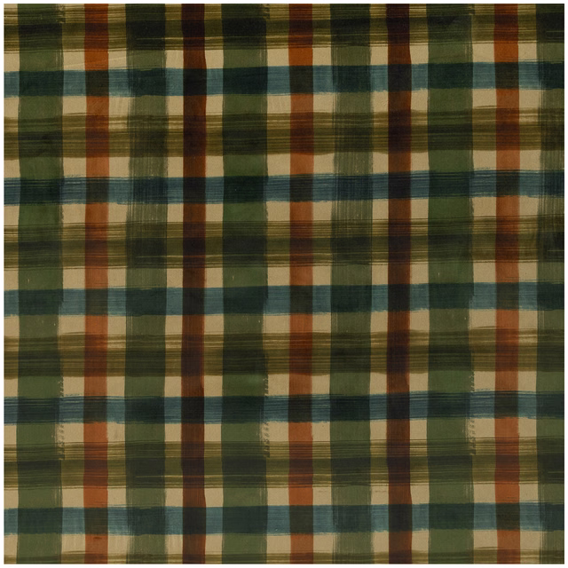 Olive green velvet plaid with teal, rust and cream intersecting checks