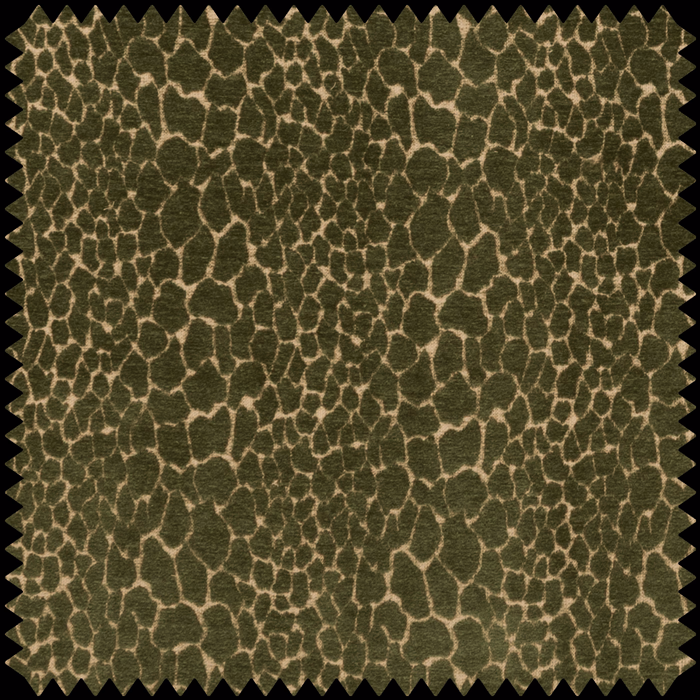 Deep olive jacquard swatch with irregular khaki cracked-cell pattern and textured woven surface