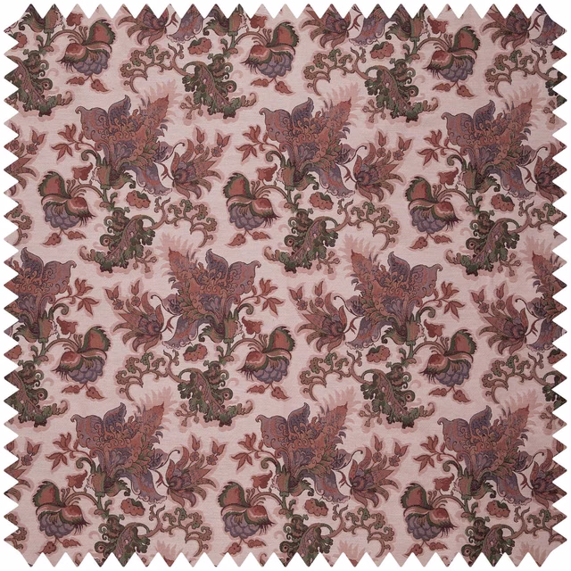 Dusty blush jacquard with plum, rust and olive scrolling botanical motifs