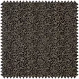 Near-black jacquard swatch with dense taupe-grey leafy sprigs and textured weave