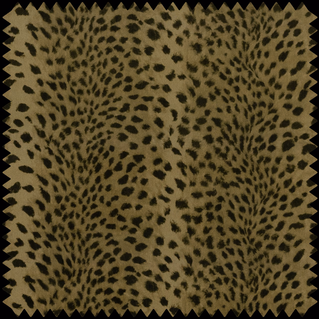 Olive-gold velvet with dark branching animal spots and a soft plush sheen