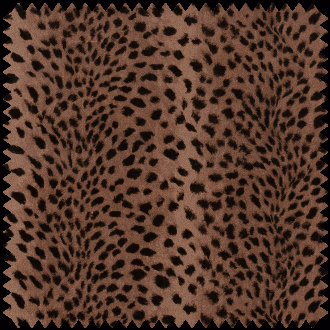Cocoa-brown velvet with dense black animal-print markings and a soft directional sheen