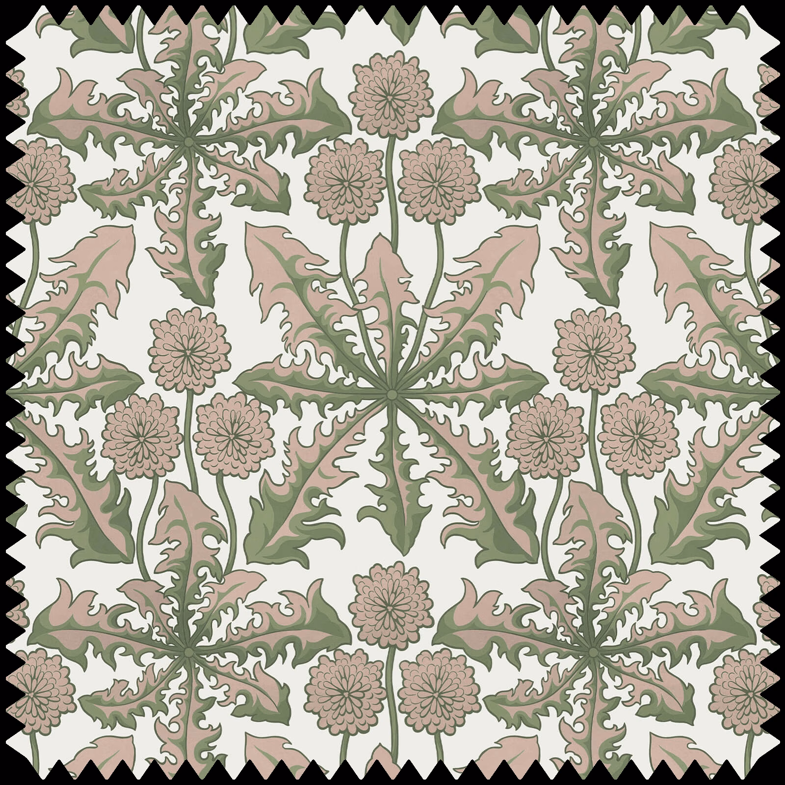 Cream Verde fabric with sage thistles, dusty blush flowers and radial botanical leaves