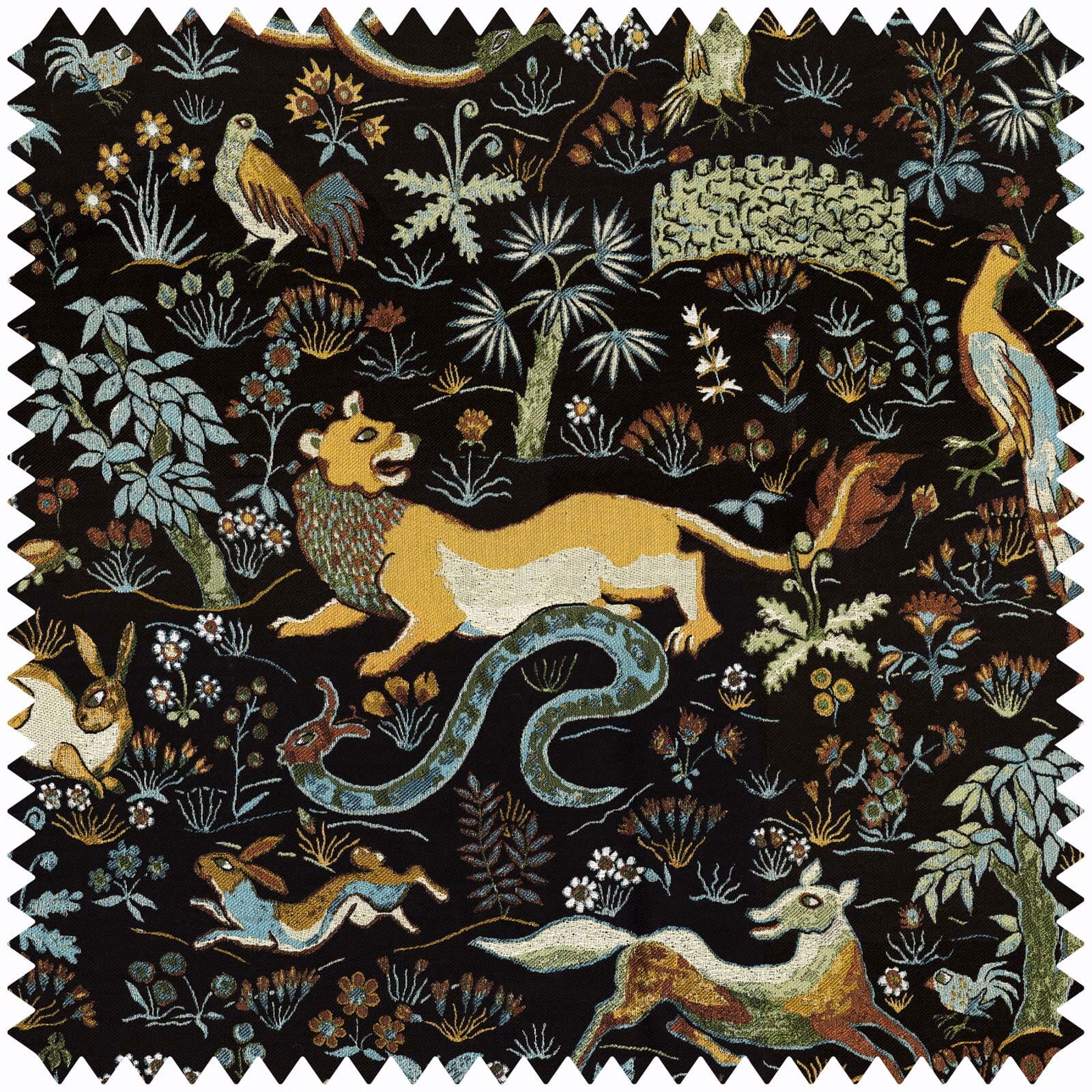 Onyx black jacquard with a lion, serpent, birds and botanical motifs
