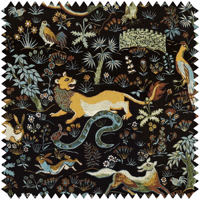 Onyx black jacquard with a lion, serpent, birds and botanical motifs
