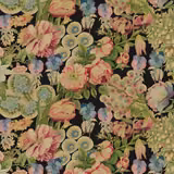 Dense multicolour floral botanical pattern on a near-black wallpaper ground
