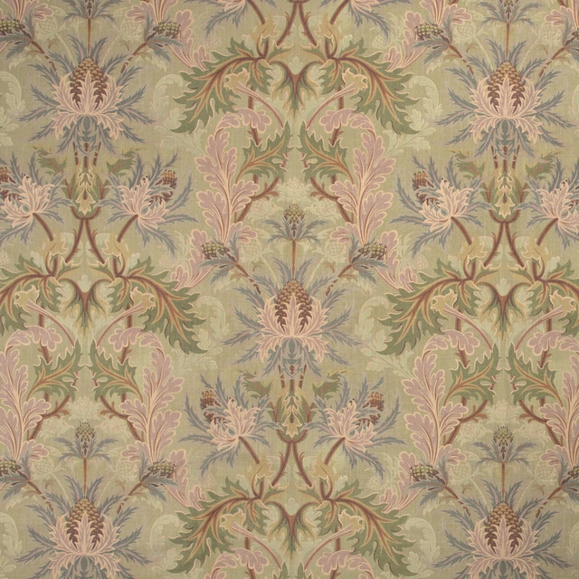Muted apple-green wallpaper with dusty pink and sage botanical sprays