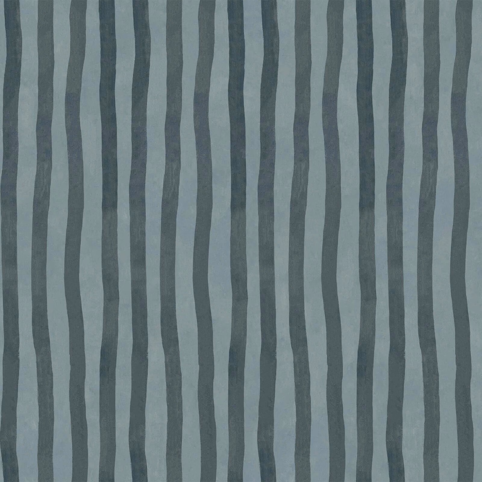 Muted blue-grey wallpaper with irregular charcoal-teal vertical stripes and mottled painterly texture