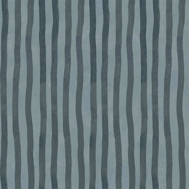 Muted blue-grey wallpaper with irregular charcoal-teal vertical stripes and mottled painterly texture