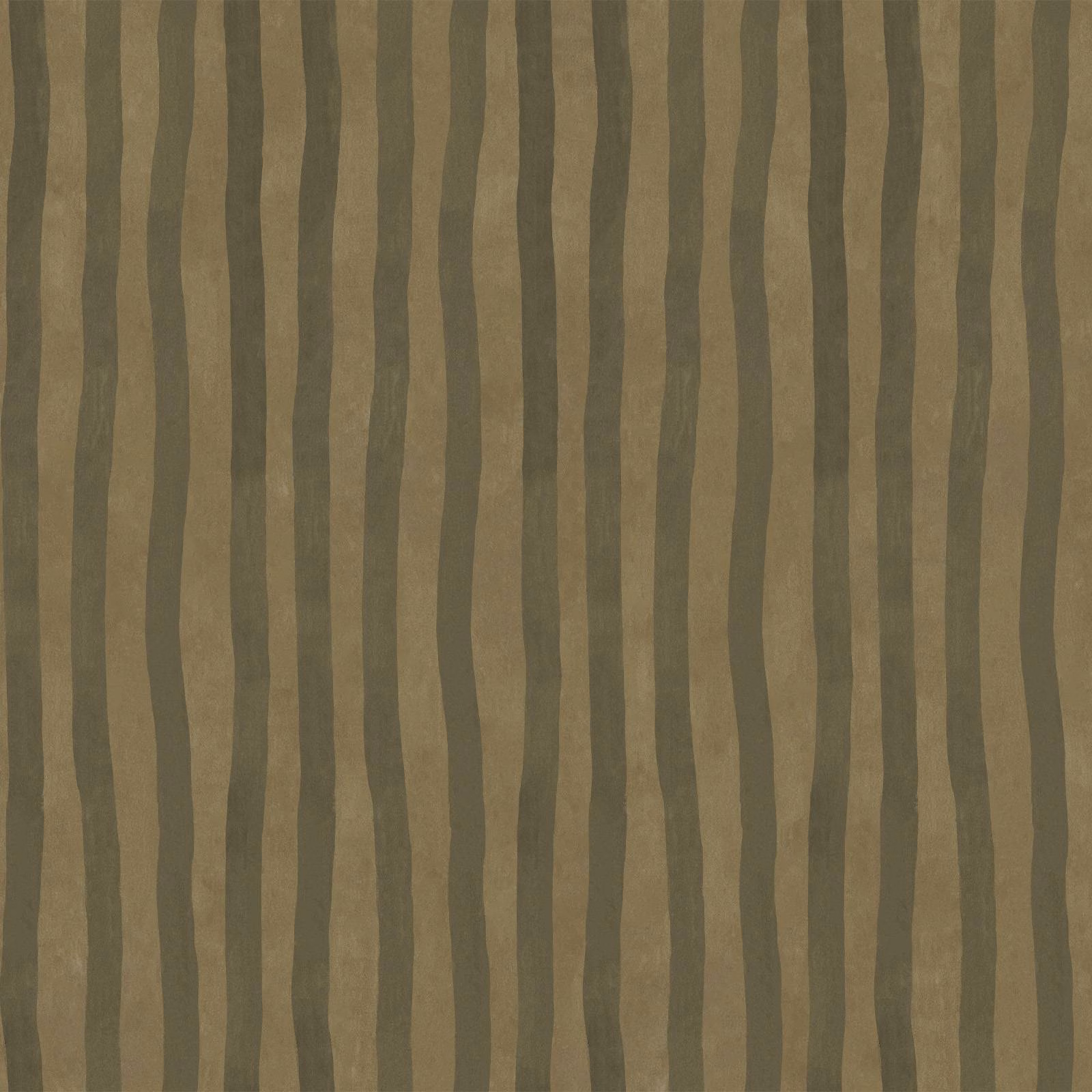 Moss and khaki olive wallpaper with irregular, softly mottled vertical stripes