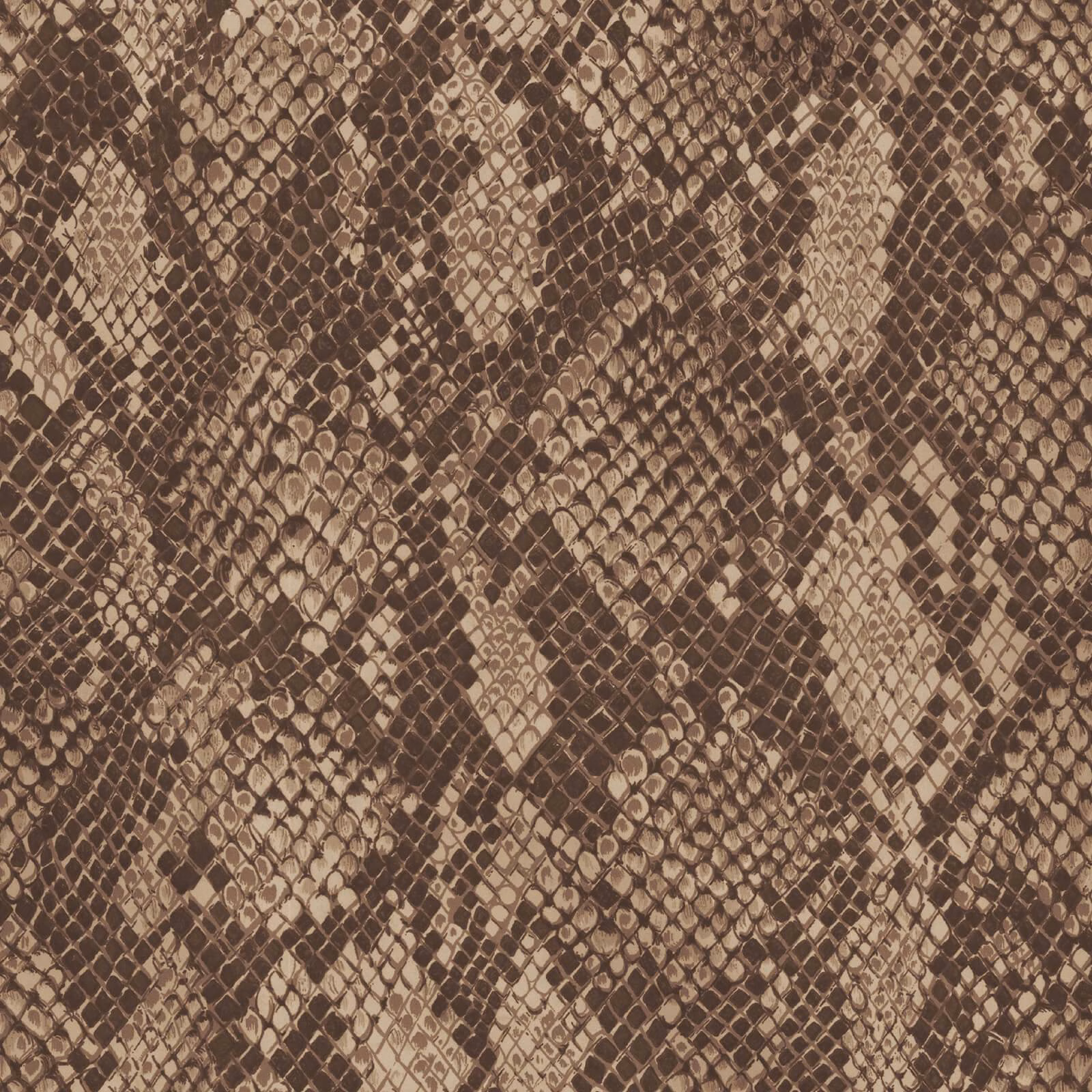 Cocoa brown wallpaper with layered taupe snakeskin scales and dark organic bands