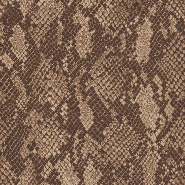 Cocoa brown wallpaper with layered taupe snakeskin scales and dark organic bands