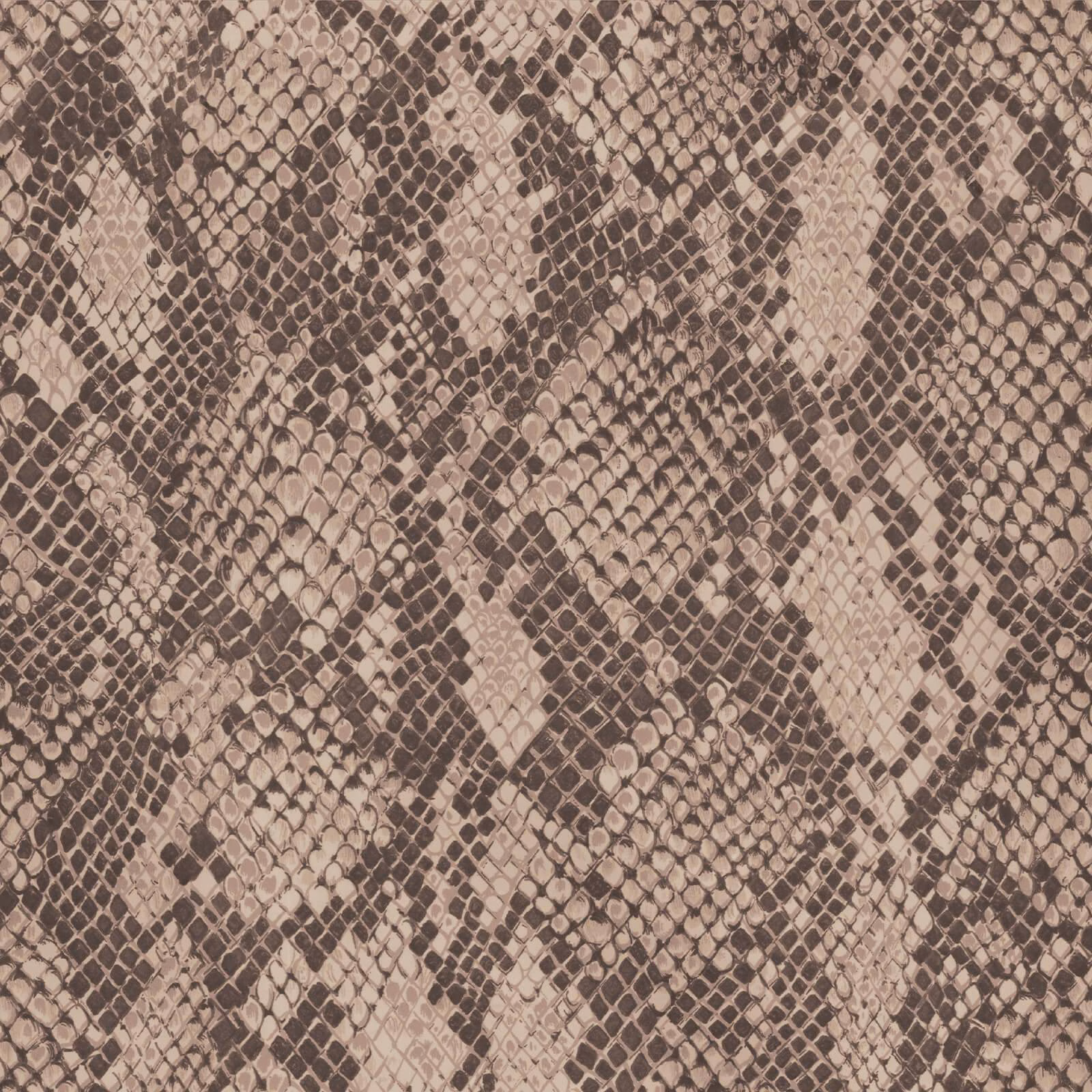 Warm taupe wallpaper with dark brown snakeskin scales and irregular beige patches