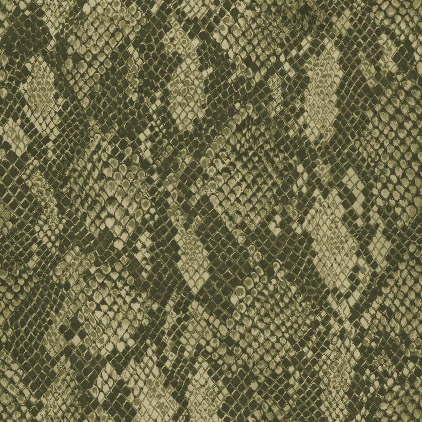 Laurustine olive green wallpaper with layered snakeskin scales and pale khaki highlights