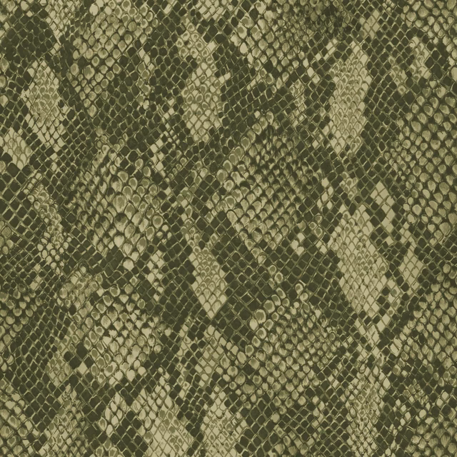 Laurustine olive green wallpaper with layered snakeskin scales and pale khaki highlights
