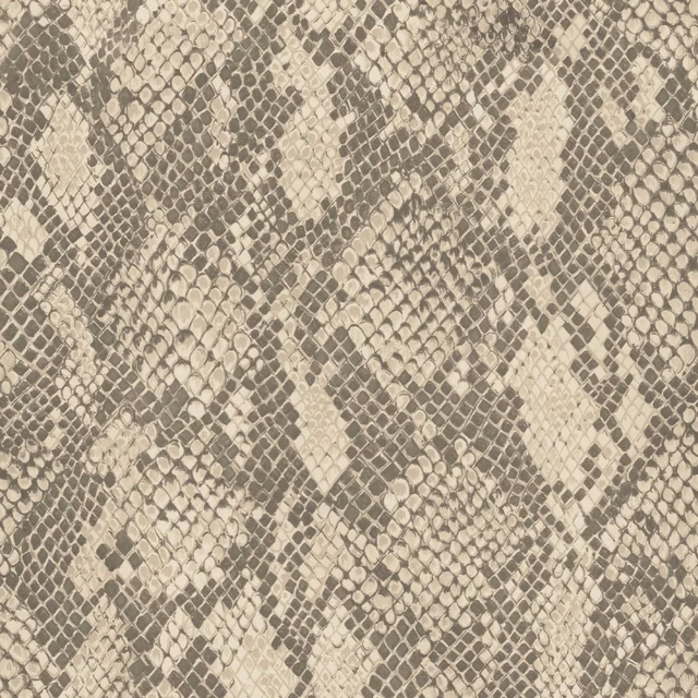 Cream and taupe-grey wallpaper with an irregular overlapping snakeskin-scale pattern