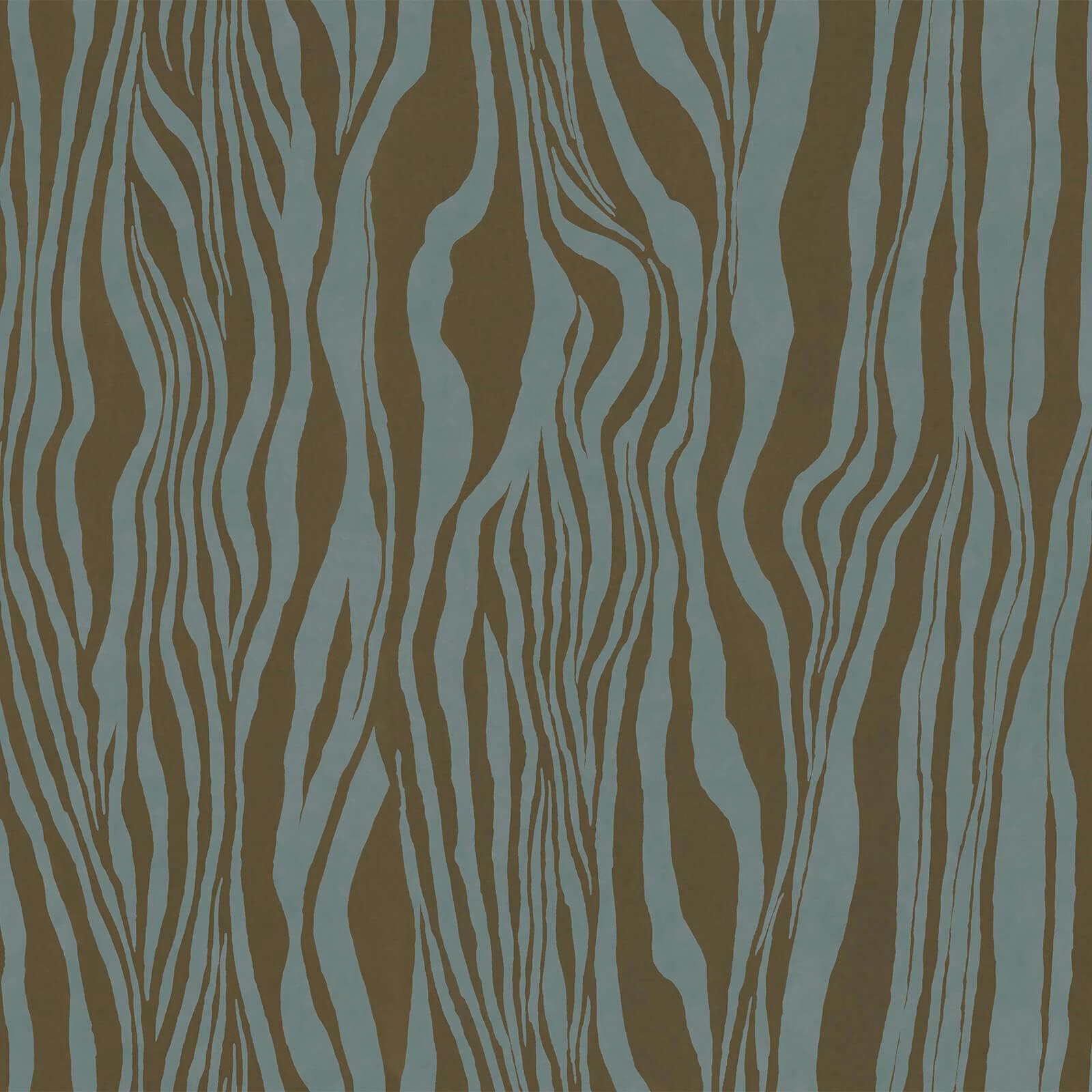 Bronze wallpaper with blue-grey branching vertical stripes in an organic pattern