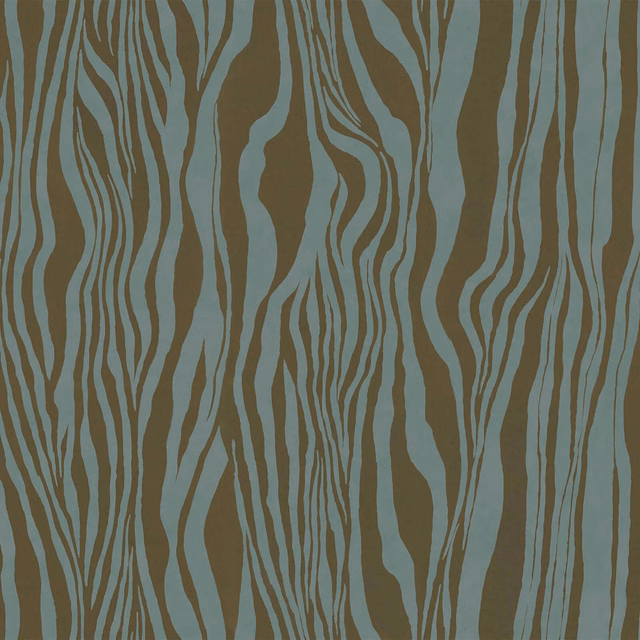 Bronze wallpaper with blue-grey branching vertical stripes in an organic pattern