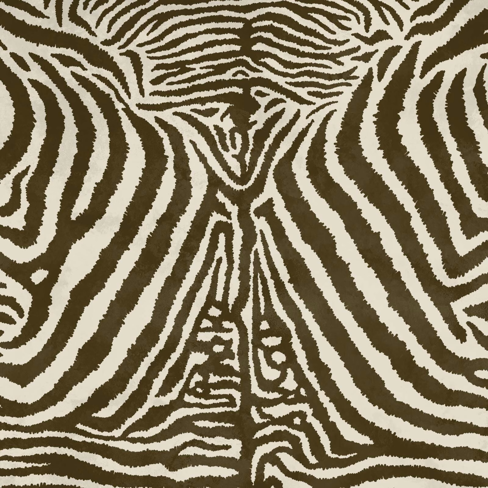 Close-up cocoa and ivory zebra-face stripes in an EQUUS wallpaper design