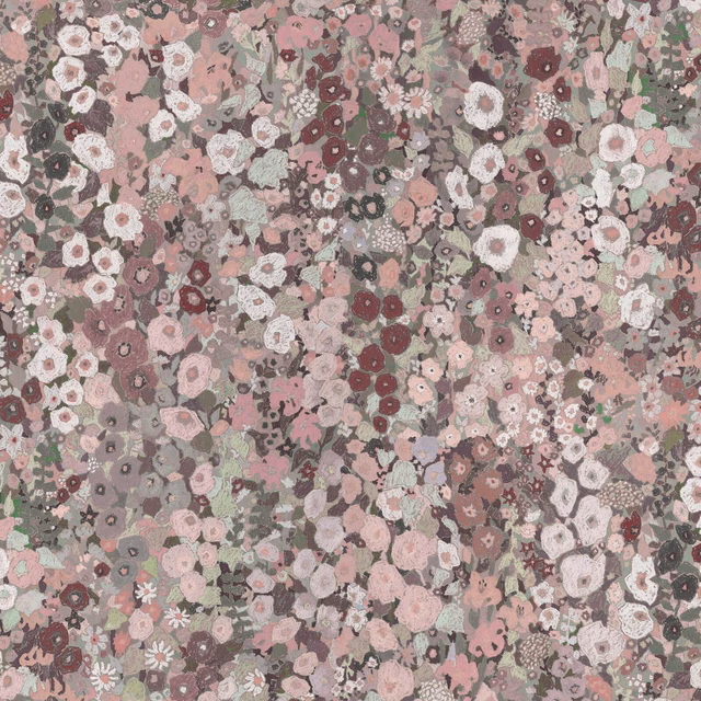 Dense Earth floral wallpaper in dusty pink, taupe, olive, burgundy and cream