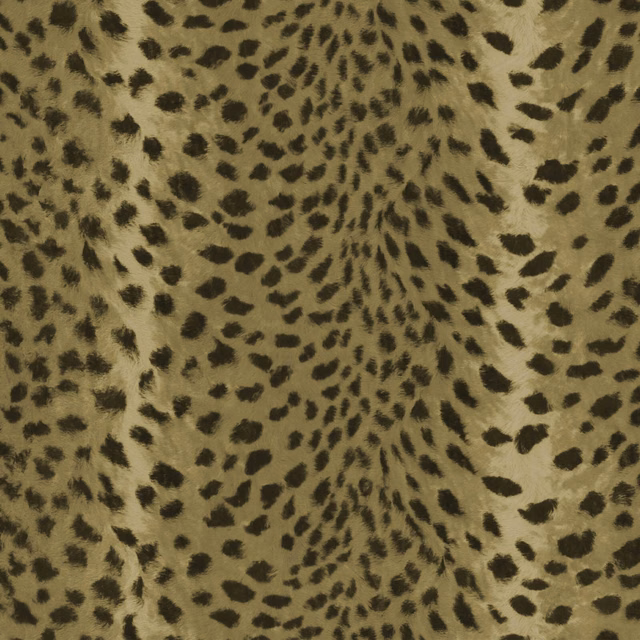 Muted olive-gold wallpaper with dark brown-black animal spots in a radiating pattern