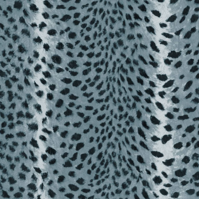 Cool blue-grey wallpaper with black leopard-style spots and a cloudy, mottled ground
