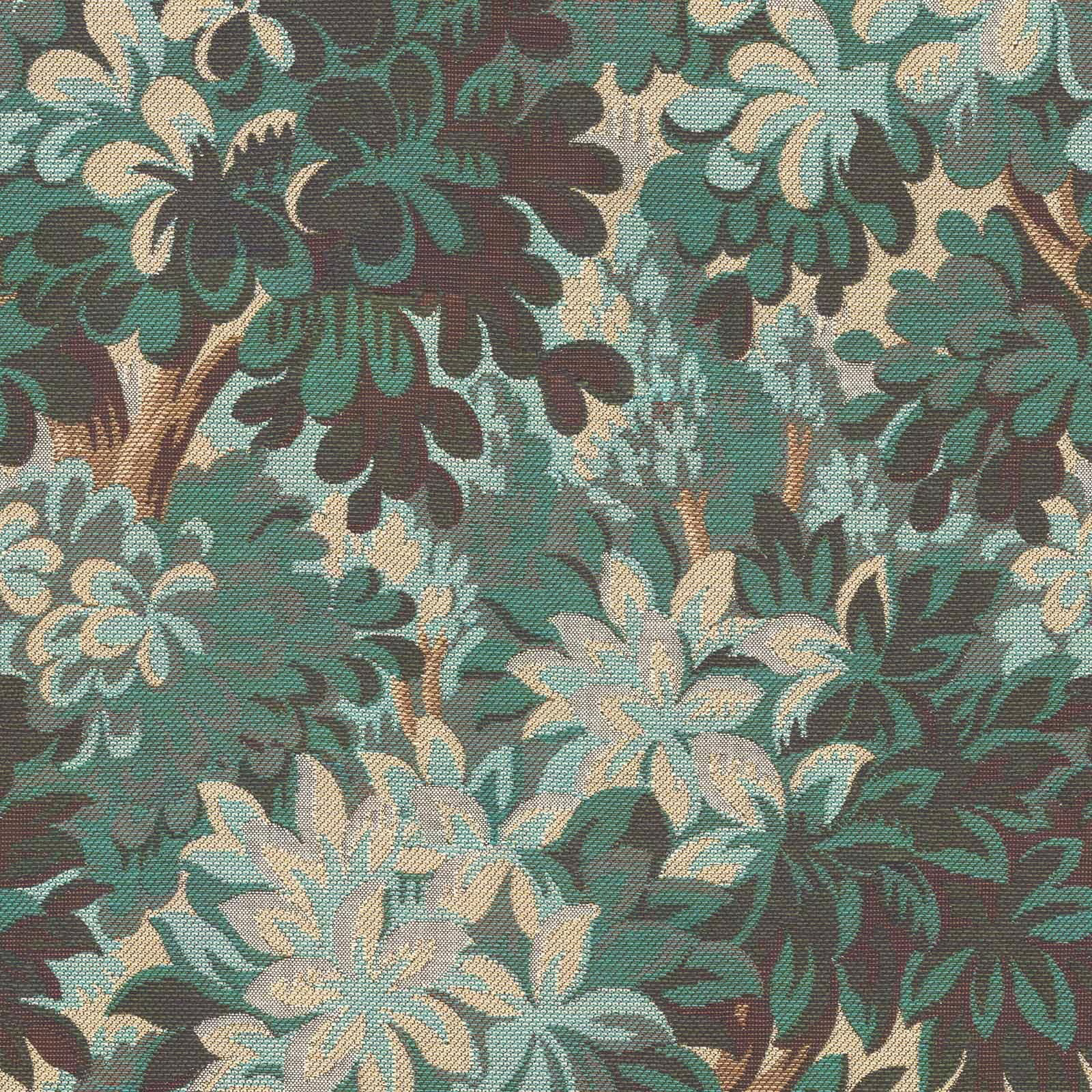 Dense cerulean teal floral wallpaper with cream blooms and dark plum leaves