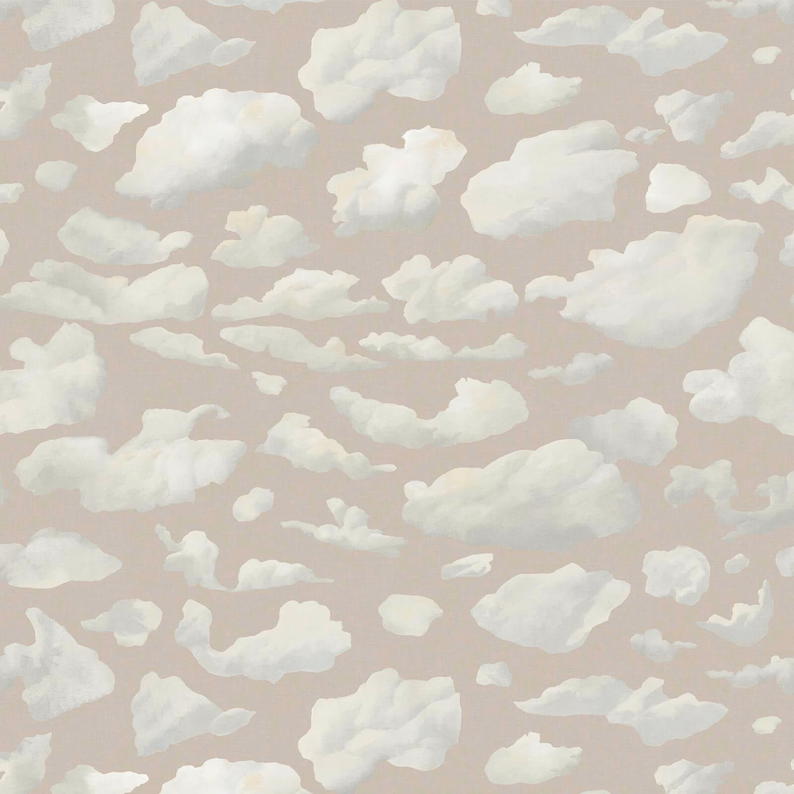 Ivory painterly clouds scattered across a soft blush-taupe wallpaper ground