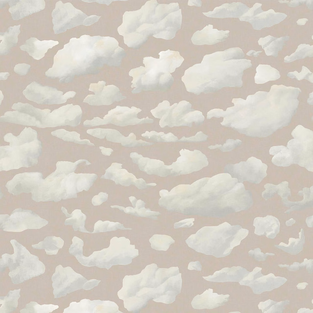 Ivory painterly clouds scattered across a soft blush-taupe wallpaper ground