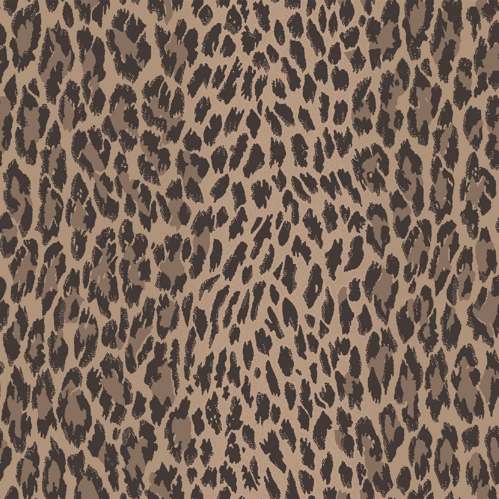 Warm taupe wallpaper with dense charcoal painterly leopard spots