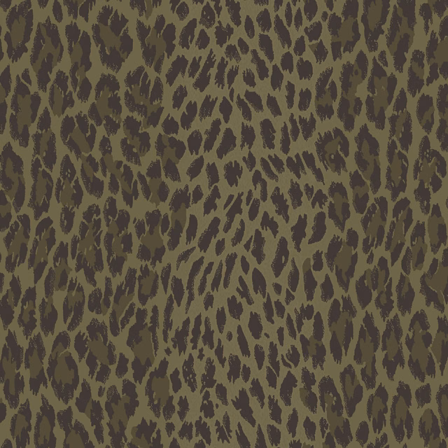 Muted olive wallpaper with dense irregular dark brown leopard-like markings