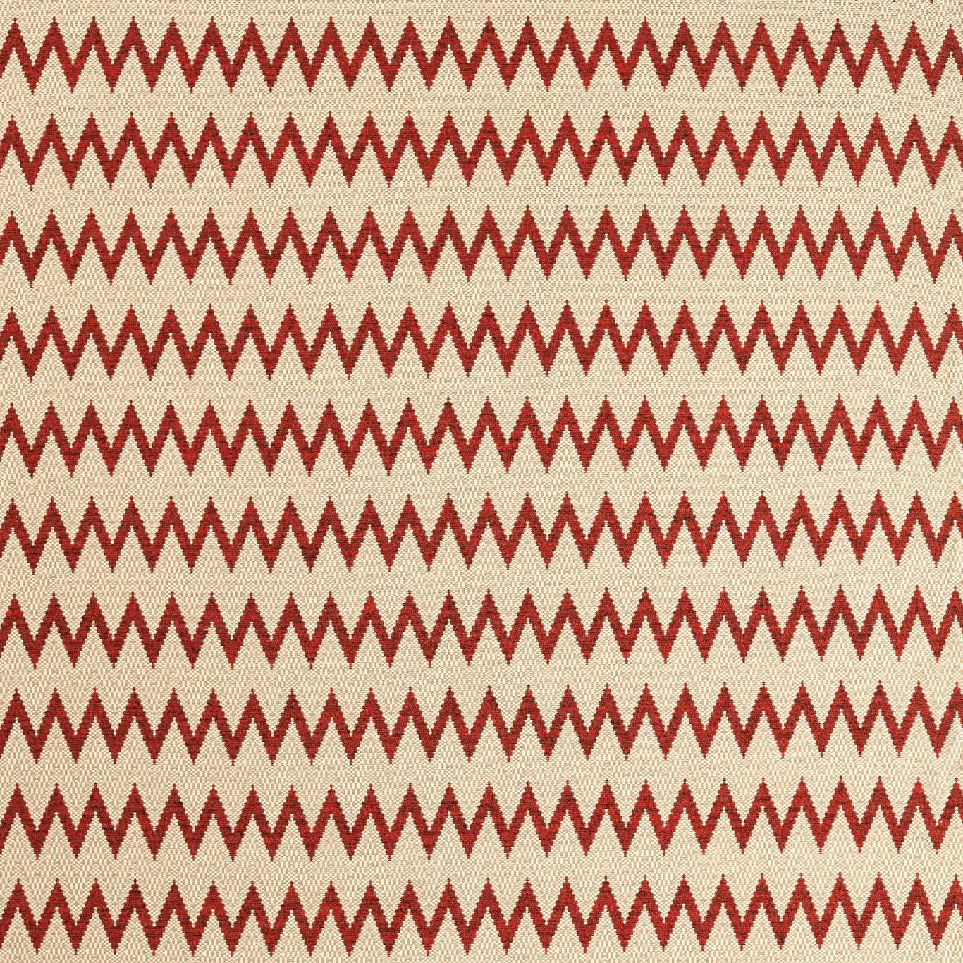 Warm cream weave with repeated deep truffle-red zigzag bands