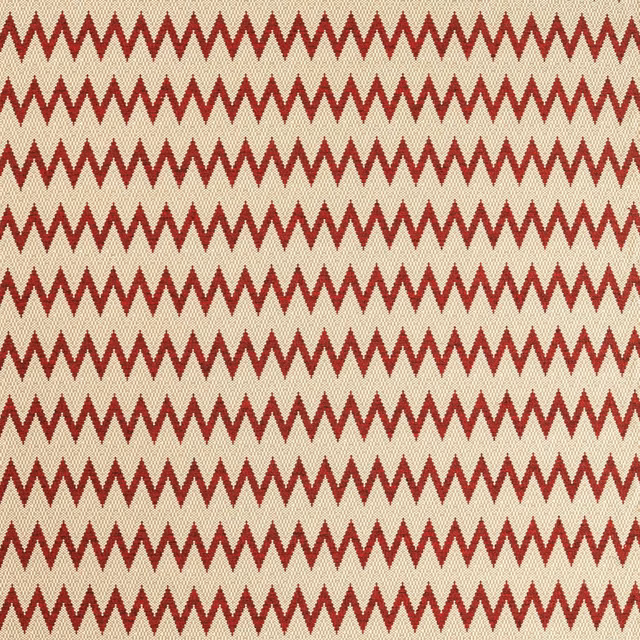 Warm cream weave with repeated deep truffle-red zigzag bands