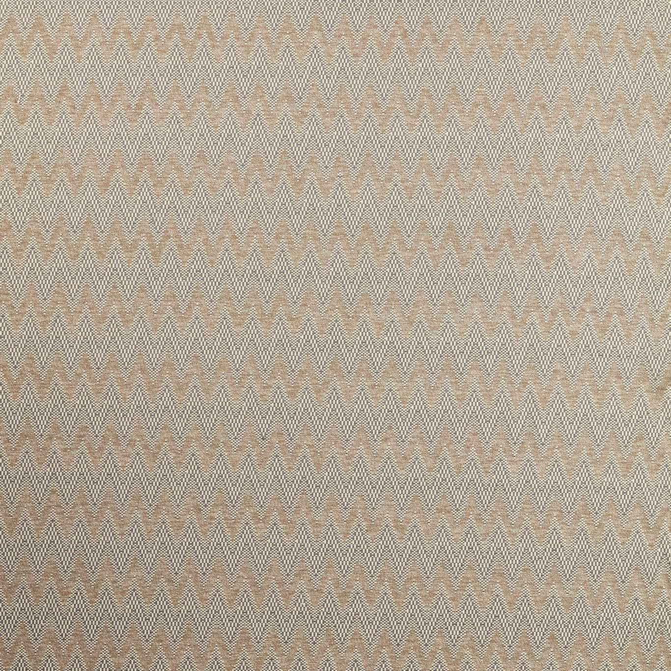Warm oat woven fabric with fine slate-grey zigzag chevrons and tactile texture