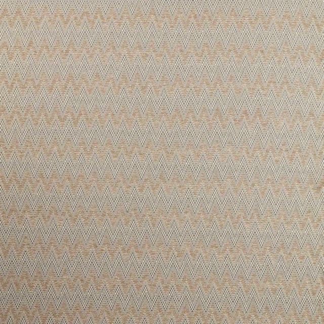 Warm oat woven fabric with fine slate-grey zigzag chevrons and tactile texture