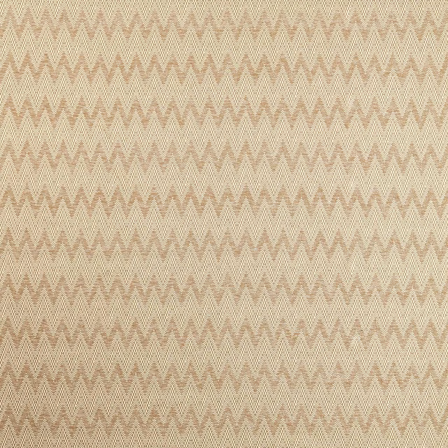 Warm oat and truffle woven upholstery with a fine, densely textured zigzag pattern